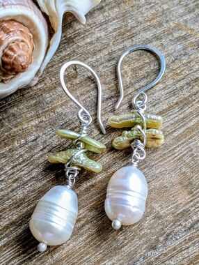 Luminous Fresh Water Pearl Earrings Genuine Solid Sterling Silver Artisan Design